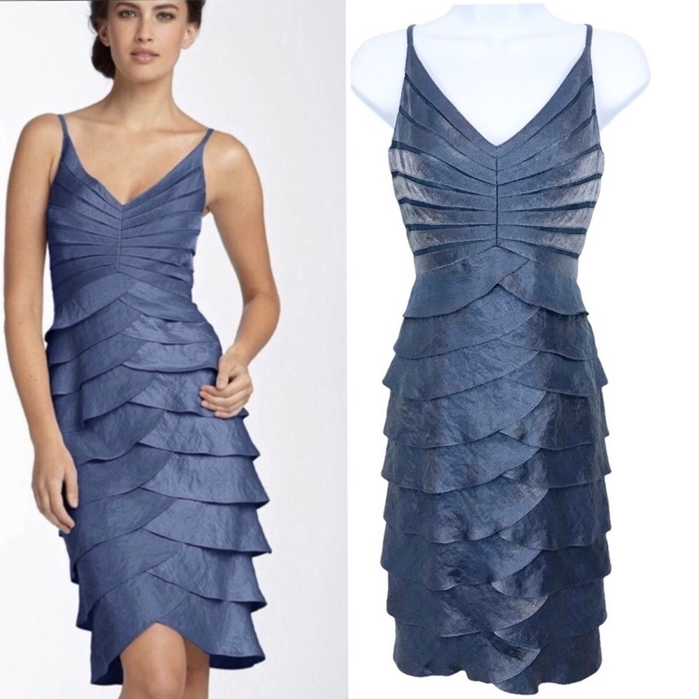 Adrianna Papell Occasions Tiered Ruffle Evening Cocktail Dress Sz 4 - Picture 1 of 13